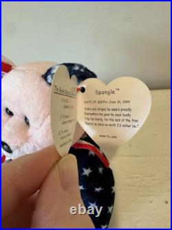 RARE Beanie Babies 1999 TY Spangle Bear Pink Face Beanie Baby Tag Errors Plush RARE Beanie Babies 1999 TY Spangle Bear Pink Face Beanie Baby Tag Errors Plush