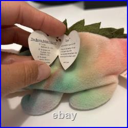 RARE Beanie Babies TY Iguana Iggy COLOR ERROR Rainbow Red Eyes PVC Pellets 1997
