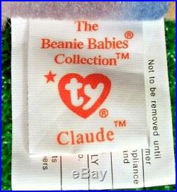 RARE Claude The Crab 1996 Retired Ty Beanie Baby MWMT Canadian Customs PVC Tush