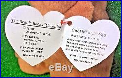 RARE Cubbie The Bear 1993 RETIRED Original 9 TY Beanie Baby PVC TUSH INK ERROR