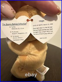 RARE Hope Beanie Baby 1998- EXTREMLEY Good Condition, Tag Errors & Tag Cover