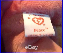 RARE MINT Peace Bear Ty Beanie Baby with 10 Tag Errors Or Rarities(PVC Pellets)