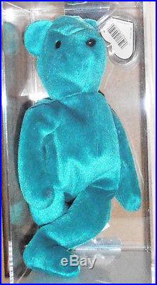 RARE MWMT MQ! Authenticated TY 2nd gen OLD FACE TEAL TEDDY Beanie Baby