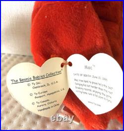 RARE Mac the Cardinal Beanie Baby RETIRED Mint Condition with Errors