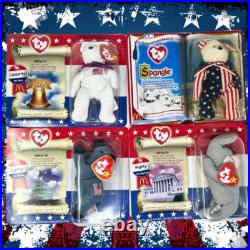 RARE! McDonald's TY Beanie Babies American Trio-Righty, Lefty, Libearty+Spangle
