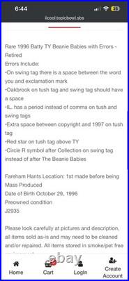 RARE Misprint Error Ty Beanie Babies BattyOriginal Plush Brown (1996-97)