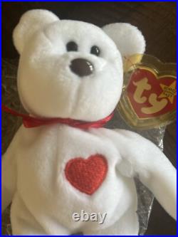 RARE NEW Ty Valentino Bear Beanie Baby 1993/1994 with Brown Nose and tag errors