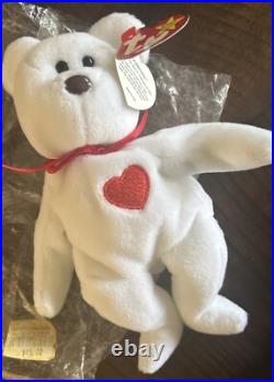 RARE NEW Ty Valentino Bear Beanie Baby 1993/1994 with Brown Nose and tag errors