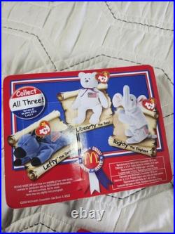 RARE & ORIGINAL TY Beanie Babies American Trio Set Righty, Lefty & Libearty 1996