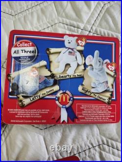 RARE & ORIGINAL TY Beanie Babies American Trio Set Righty, Lefty & Libearty 1996