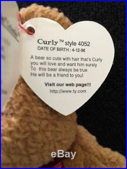 RARE Original-PVC Ty Beanie Baby Curly 1996 witherrors NO Stamp on Tush Tag