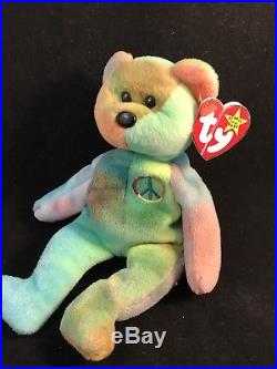 RARE PVC Peace Bear 1996 Retired Ty Beanie Baby Genuine MINOR Errors