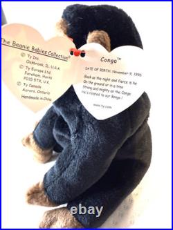 RARE RETIRED MINT Congo the Ty Beanie Baby Gorilla withErrors