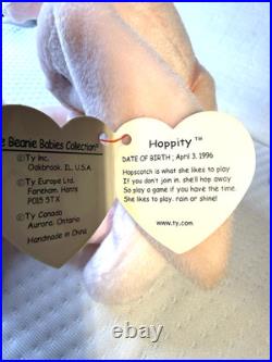 RARE RETIRED MINT Ty Beanie Baby Rabbits, Floppity, Hippity, Hoppity with Errors