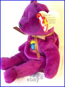 RARE, RETIRED Millennium Purple Beanie Baby Bear with Errors