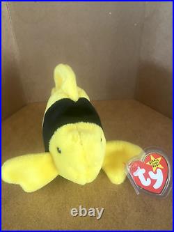 RARE RETIRED PVC 1995 Bubbles the Fish Ty Beanie Baby Rare Mint withCase