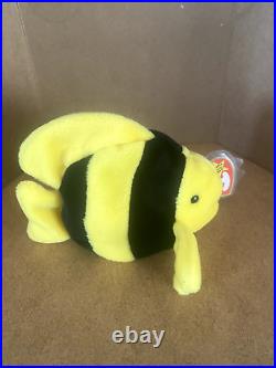 RARE RETIRED PVC 1995 Bubbles the Fish Ty Beanie Baby Rare Mint withCase