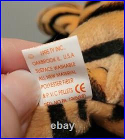 RARE RETIRED Stripes Ty Beanie Baby, Mint, PVC Pellets 1995