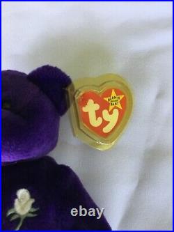 RARE RETIRED TY BEANIE BABY PRINCESS DIANA PURPLE BEAR MINT CONDITION WithTAG