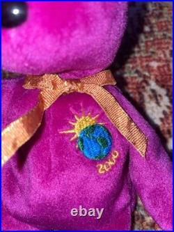 RARE RETIRED Ty Beanie Babies 1999 Millennium Bear MINT TAG ERRORS/PE PELLETS