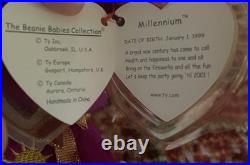 RARE RETIRED Ty Beanie Babies 1999 Millennium Bear MINT TAG ERRORS/PE PELLETS