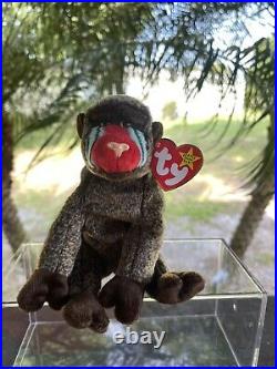 RARE & RETIRED Ty Beanie Babies Cheeks the Baboon 1999 with tag errors