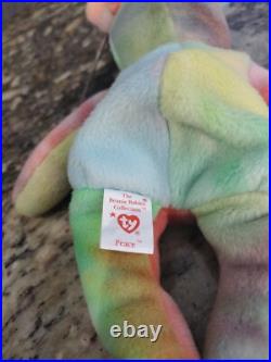 RARE RETIRED Ty Beanie Baby Peace Bear 1996 Multicolor Tag Errors Mint Condit