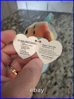 RARE RETIRED Ty Beanie Baby Peace Bear 1996 Multicolor Tag Errors Mint Condit