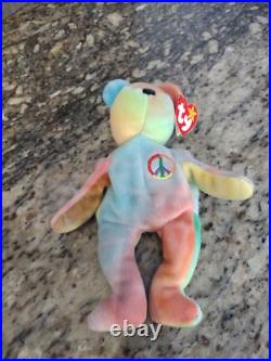 RARE RETIRED Ty Beanie Baby Peace Bear 1996 Multicolor Tag Errors Mint Condit