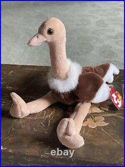 RARE RETIRED Ty Beanie Baby Stretch the Ostrich 1997 with tag ERRORS