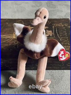 RARE RETIRED Ty Beanie Baby Stretch the Ostrich 1997 with tag ERRORS