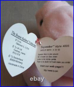 RARE! SQUEALER the Pig TY beanie baby. ORIGINAL 1993. Tag Errors. PVC (KR)