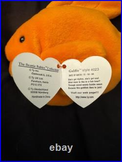 RARE TAG ERRORS Goldie the Goldfish Ty Beanie Babies NEAR MINT CONDITION