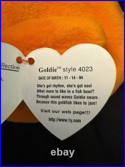 RARE TAG ERRORS Goldie the Goldfish Ty Beanie Babies NEAR MINT CONDITION