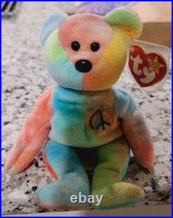 RARE TAG ERRORS! Ty Beanie Babies Peace Bear 1996 Retired Original with Tags