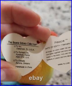 RARE TAG ERRORS! Ty Beanie Babies Peace Bear 1996 Retired Original with Tags