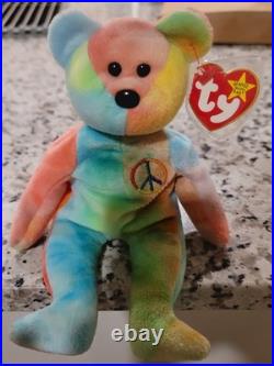 RARE TAG ERRORS! Ty Beanie Babies Peace Bear 1996 Retired Original with Tags