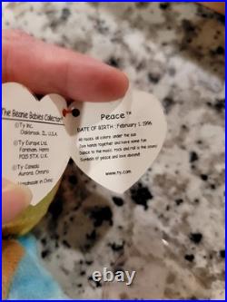 RARE TAG ERRORS! Ty Beanie Babies Peace Bear 1996 Retired Original with Tags