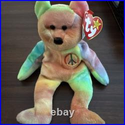 RARE/TAG ERRORS Ty Beanie Baby Peace Bear Multicolor 1996 Retired Beanie Babies
