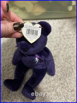 RARE TY 1997 1st Edition Princess Diana Bear (PURPLE) Beanie Baby