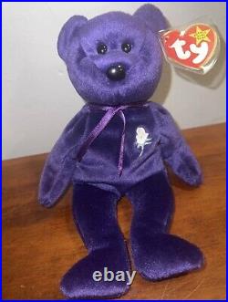 RARE TY 1997 1st Edition Princess Diana Bear (PURPLE) Beanie Baby