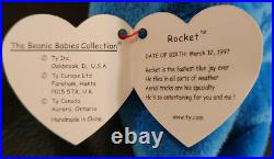 RARE TY BEANIE BABIES ROCKET THE BLUEJAY ERRORS RETIRED Stamped 212 NWT F/S