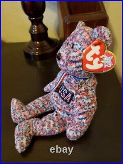 RARE TY BEANIE BABY USA bear red white blue bow year 2000 July 4