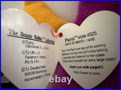 RARE TY Beanie Babies Patti The Platypus #4025 Tag Errors 1993 PVC MINT