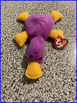 RARE TY Beanie Baby 1993 Patti The Platypus Retired with Tag Errors PVC Pellets