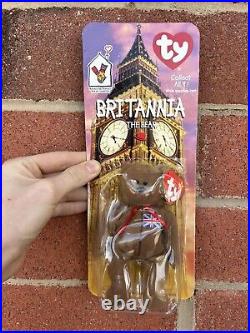 RARE TY Beanie Baby Britannia the Bear (1997) 3 Errors, New in Box