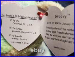 RARE TY Beanie Baby GROOVY The Ty-Dyed Bear Mint (retired errors)