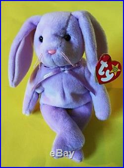 RARE TY Floppity Beanie Baby Misprinted Tag Errors 1996 Purple Bunny Rabbit