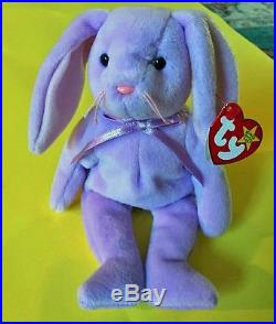 RARE TY Floppity Beanie Baby Misprinted Tag Errors 1996 Purple Bunny Rabbit