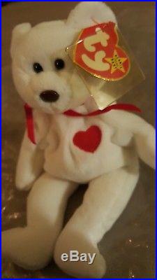 RARE-TY-ORIGINAL Beanie Babies(Valentino)White Brown Nose Bear Retired 1993-1994